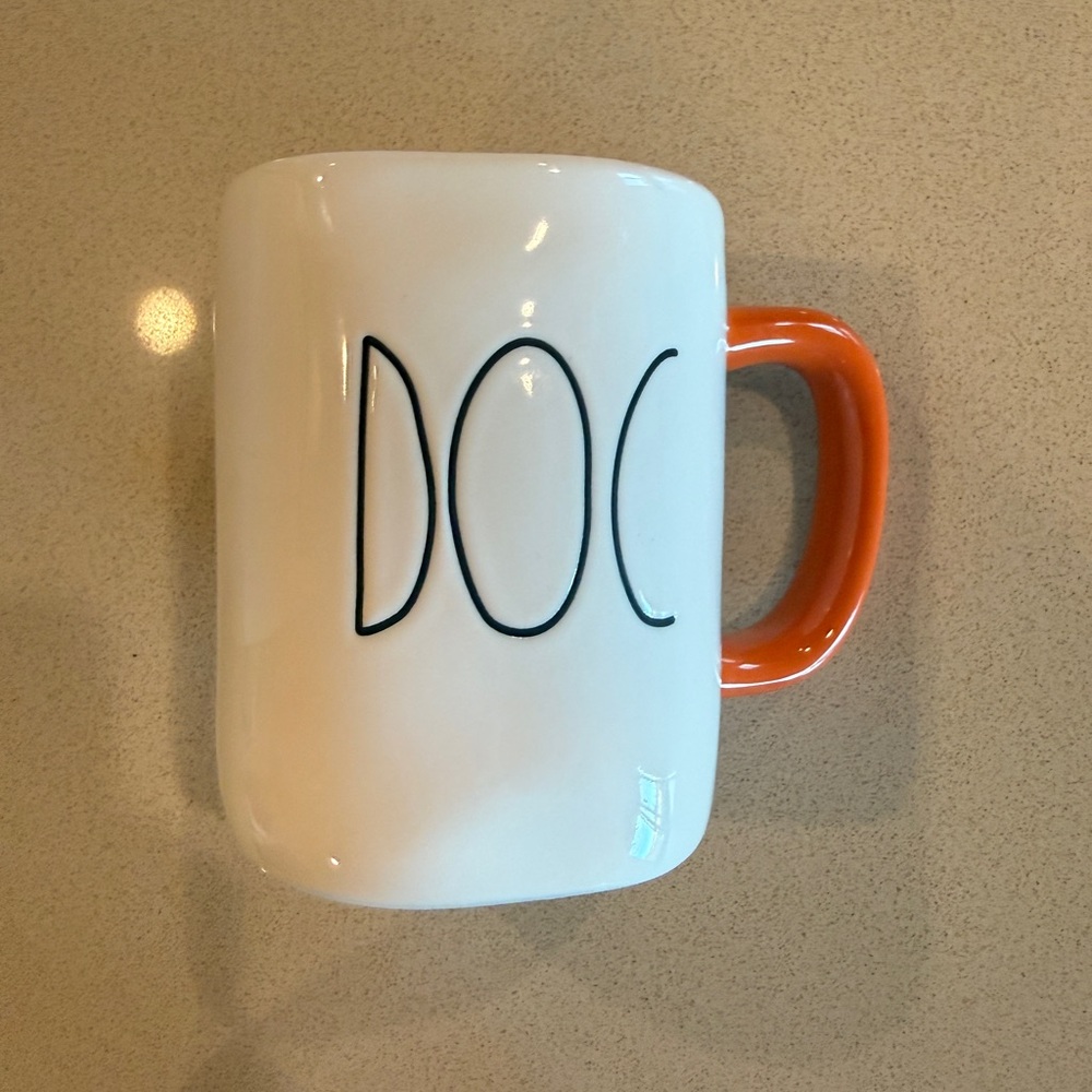 Rae Dunn White Mug with Orange Handle Doc from Snow White - Picture 2 of 3